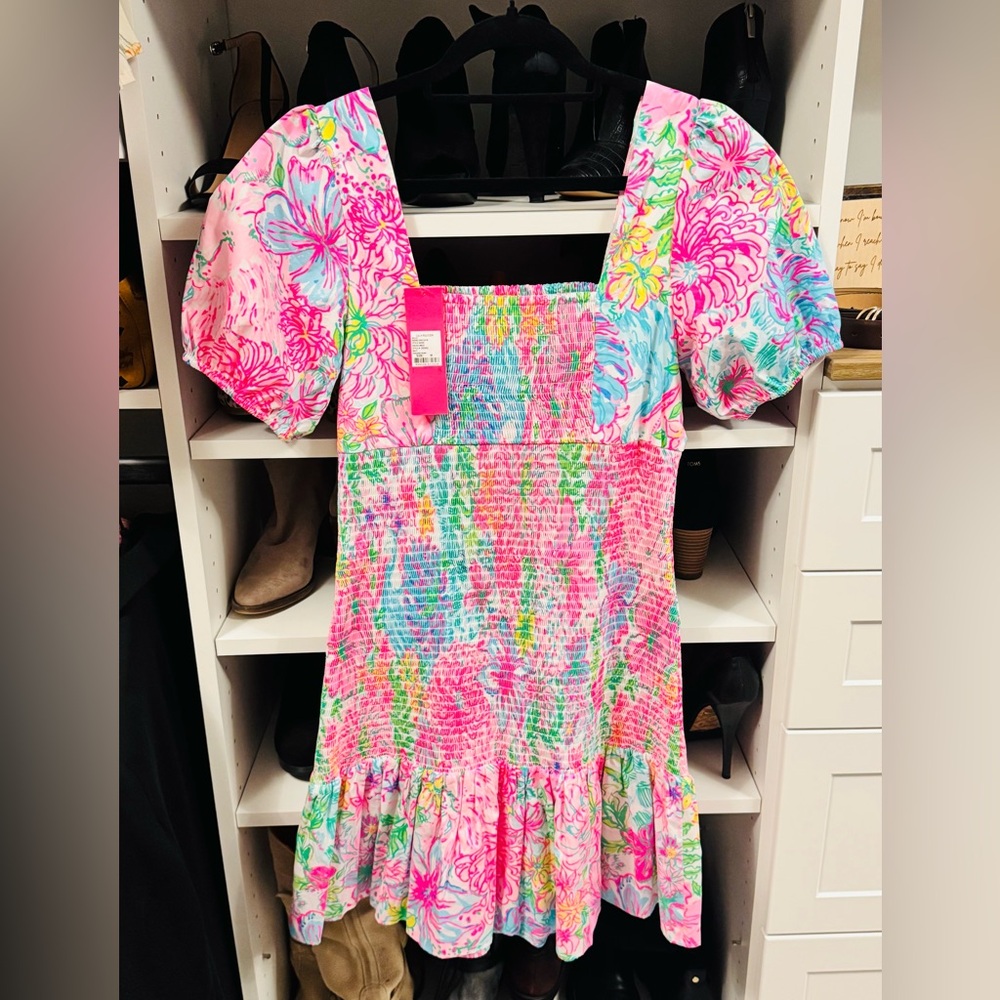 Colorful Floral Puff Sleeve Dress